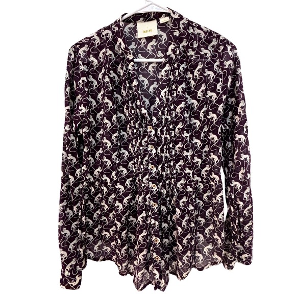 Maeve Tops - Maeve Anthropologie Purple Monkey Print Button Up Shirt Women Size 8 Long Sleeve